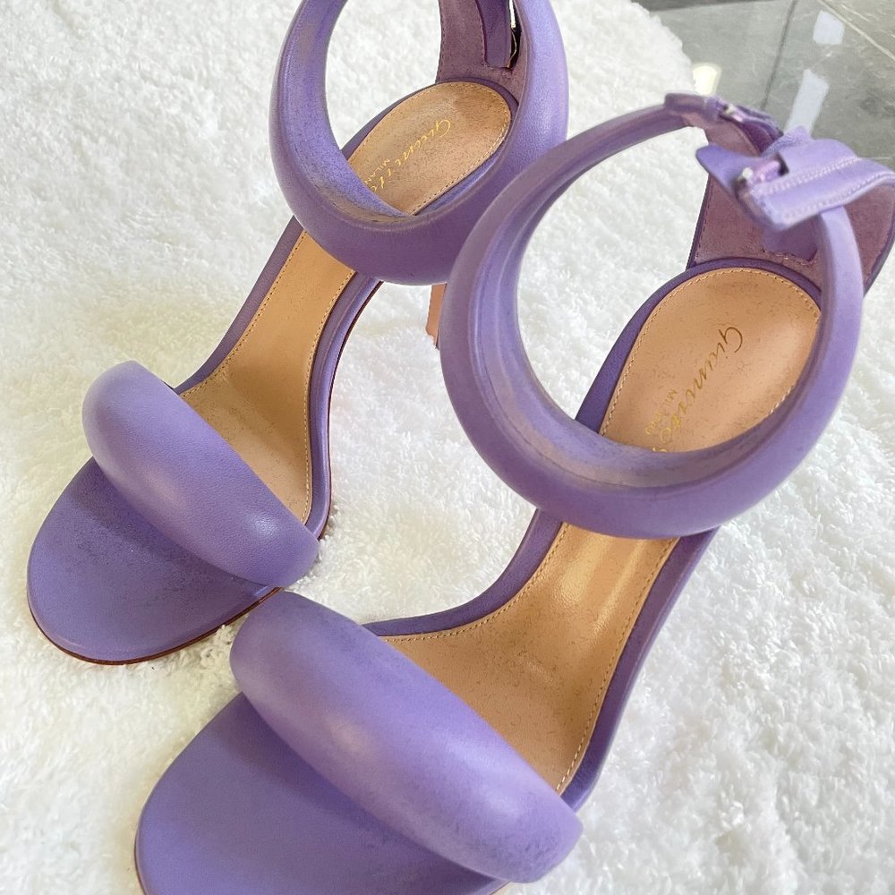 GIANVITO ROSSI Bijoux 105mm Puffy Napa Ankle-Cuff High-Heel Sandals Lavender